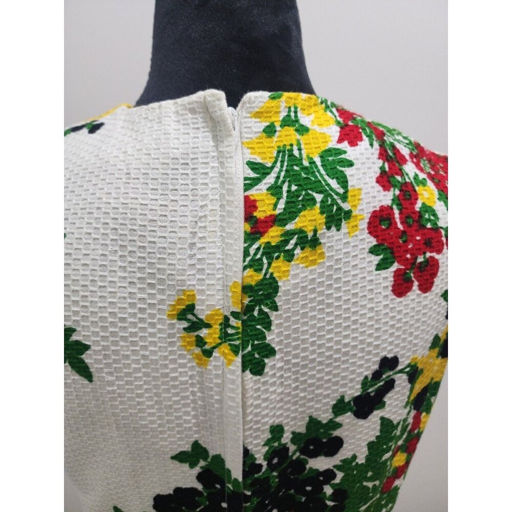 VTG Gorgeous Bleeker Street Floral Dress 60s 70s Retro Waffle Cinch Waist Sz S M - Picture 8 of 13
